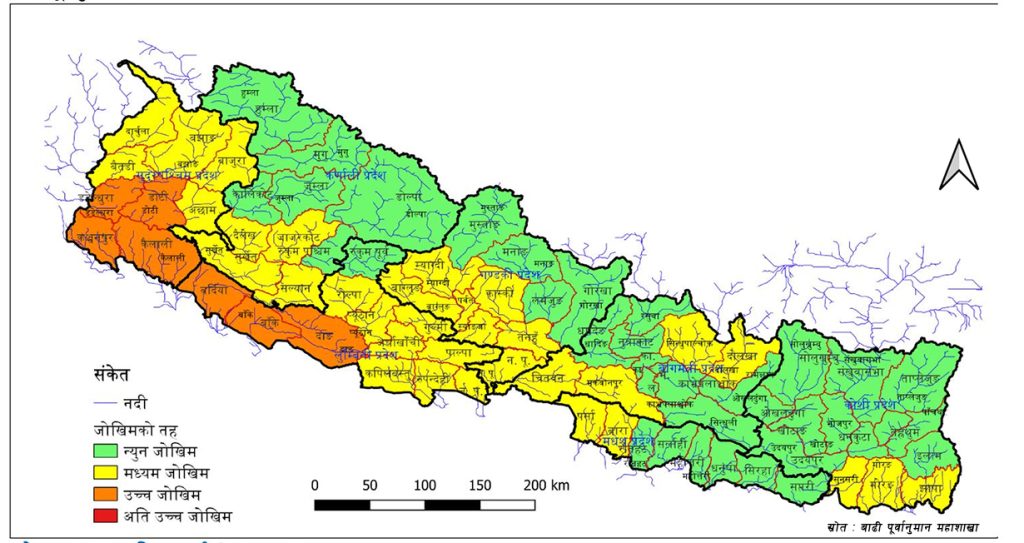 बाढीको जोखिम सुदूरपश्चिम सहित यी प्रदेशमा सोमबारसम्मै, उच्च सतर्कता अपनाउन आह्वान